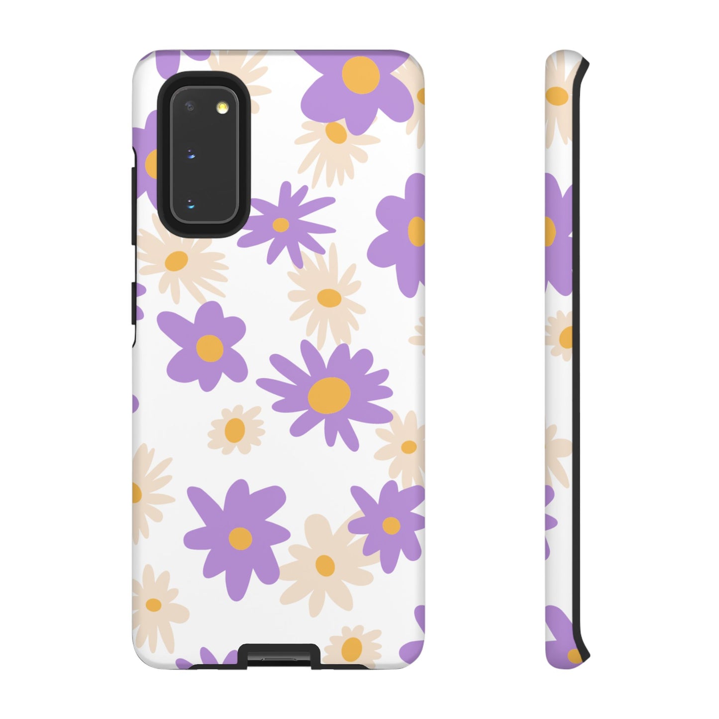 Retro Daisy Flower Samsung Galaxy Case – Pastel Purple & Cream Floral Design with Matte Finish