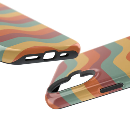 Retro Vibe Wavy Stripes MagSafe iPhone Case – 70s-Inspired in Teal, Orange, and Rust