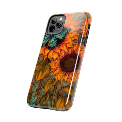 Vintage Blue Butterfly & Sunflower Art – iPhone Case