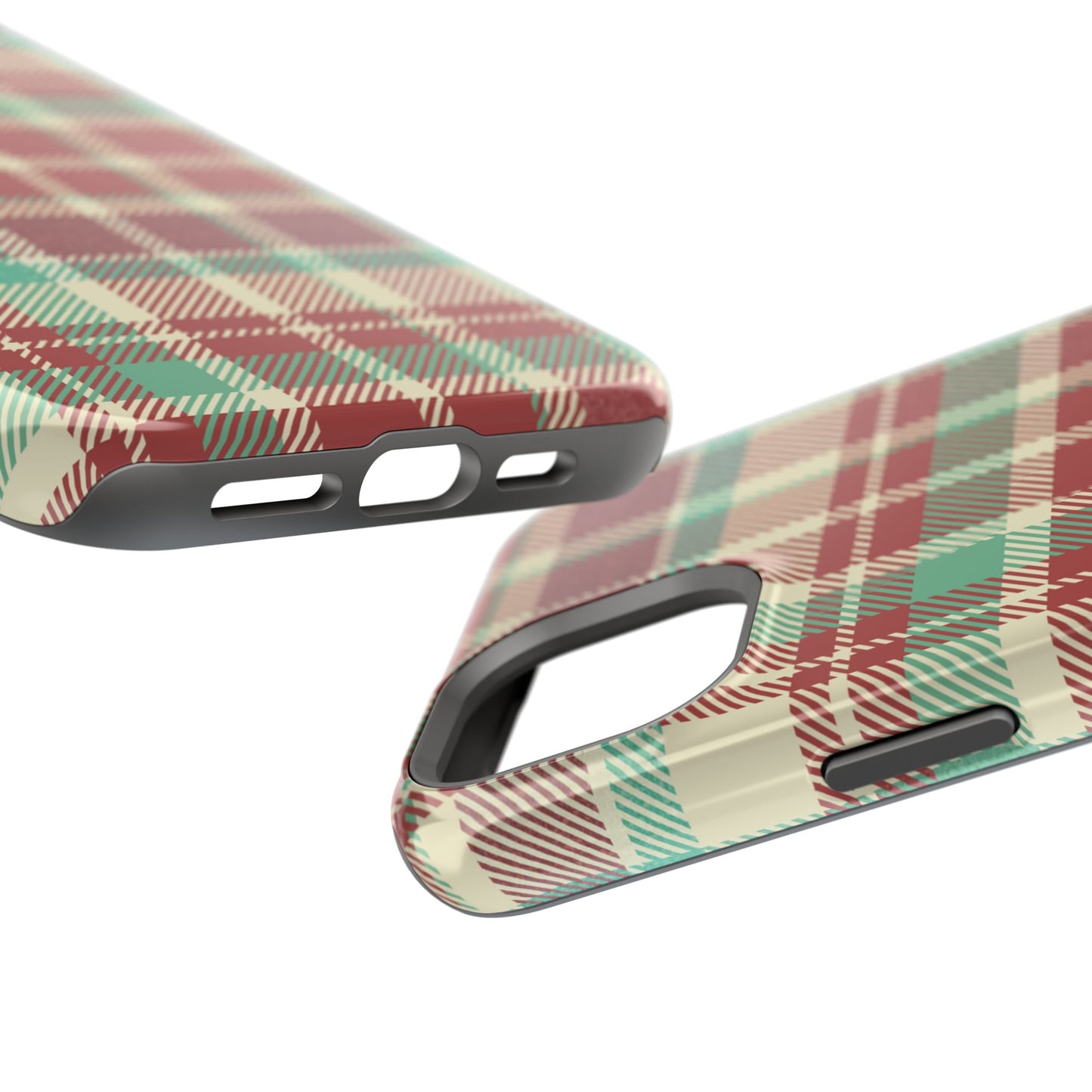 Retro Red & Cream Plaid – MagSafe iPhone Case with Classic Elegance