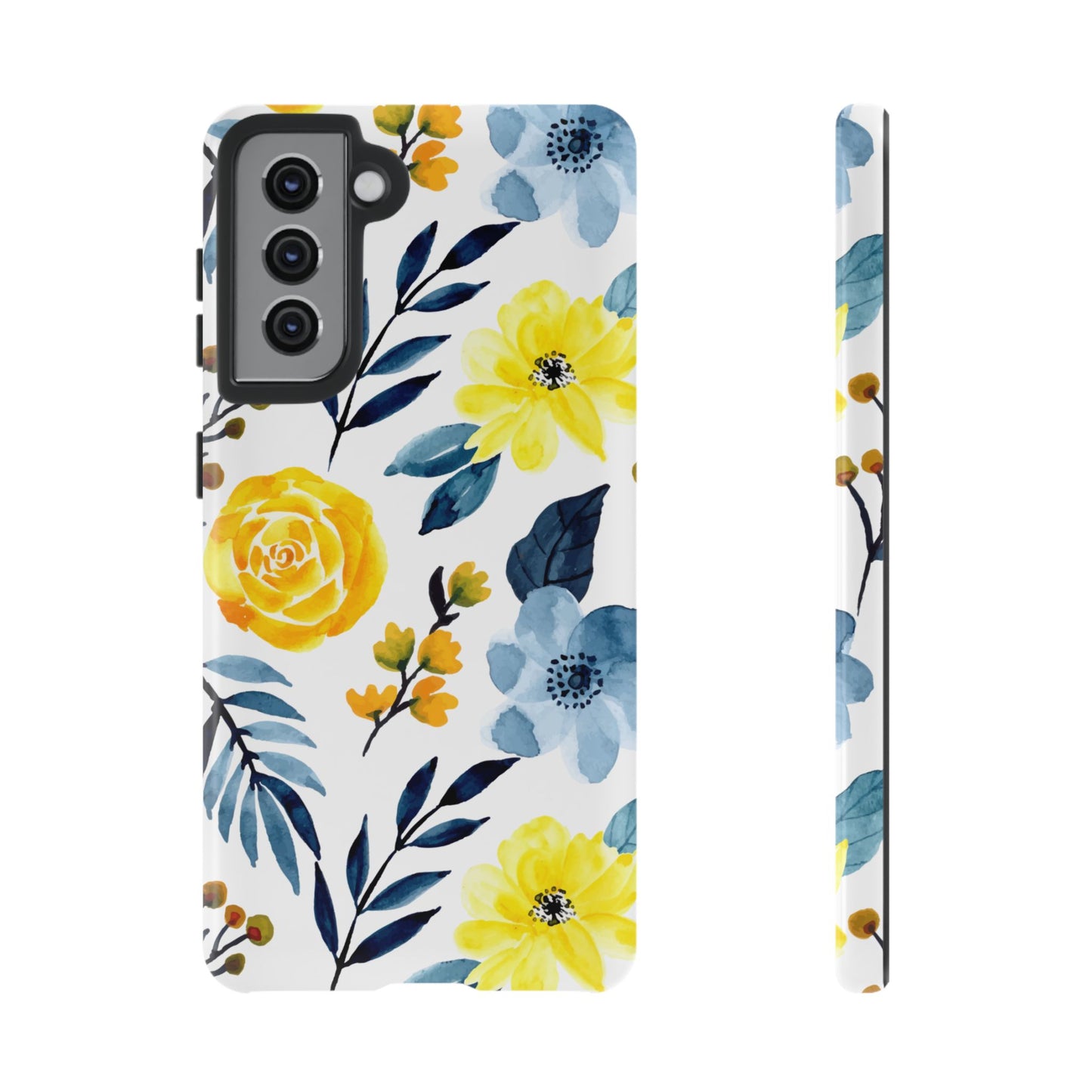 Golden Yellow & Sky Blue Floral – Watercolor Botanical Samsung Galaxy Case