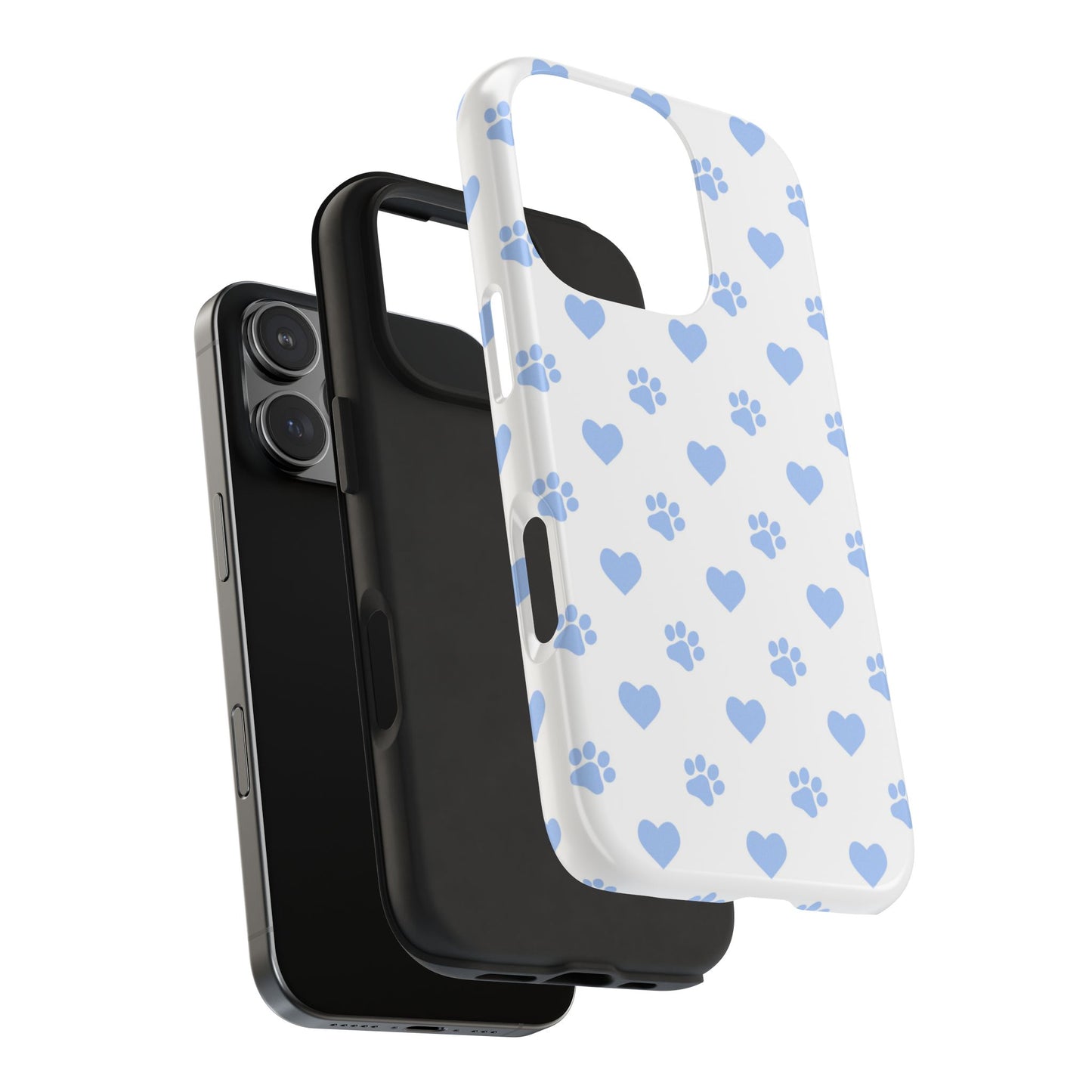 iPhone Case - Blue Paw Print & Heart Design