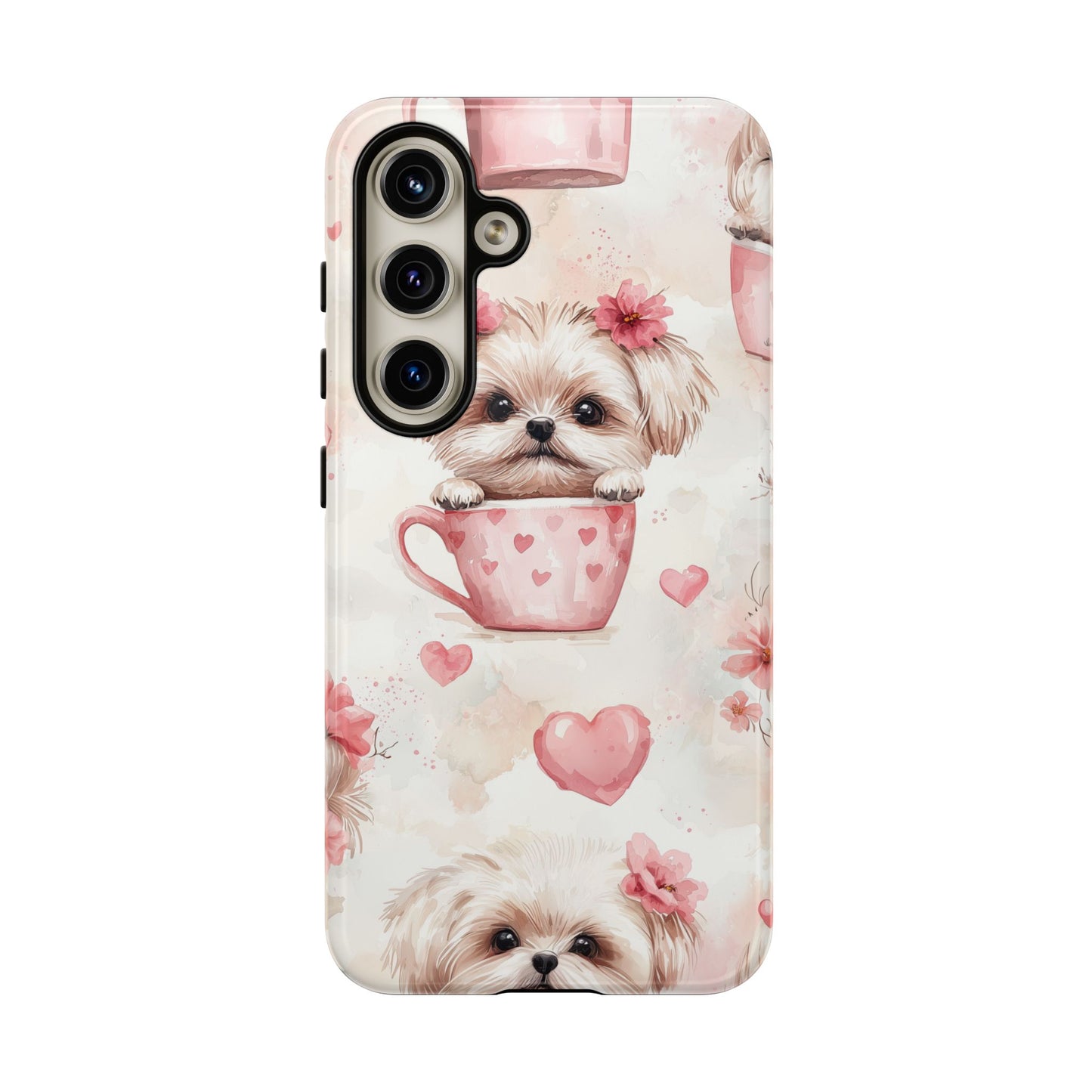 Floral Puppy in Teacup Samsung Galaxy Case – Cute Pink Flower Design, Tough Dual - Layer Protection - BOGO Cases