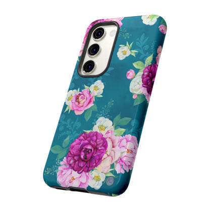 Elegant Peony Bouquet Samsung Galaxy Case – Deep Teal Background with Romantic Floral Design