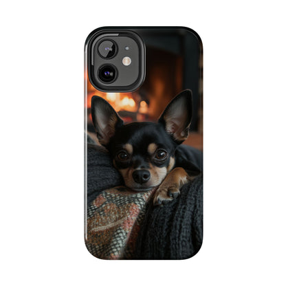 Cozy Chihuahua Fireplace iPhone Case – Warm and Stylish Design