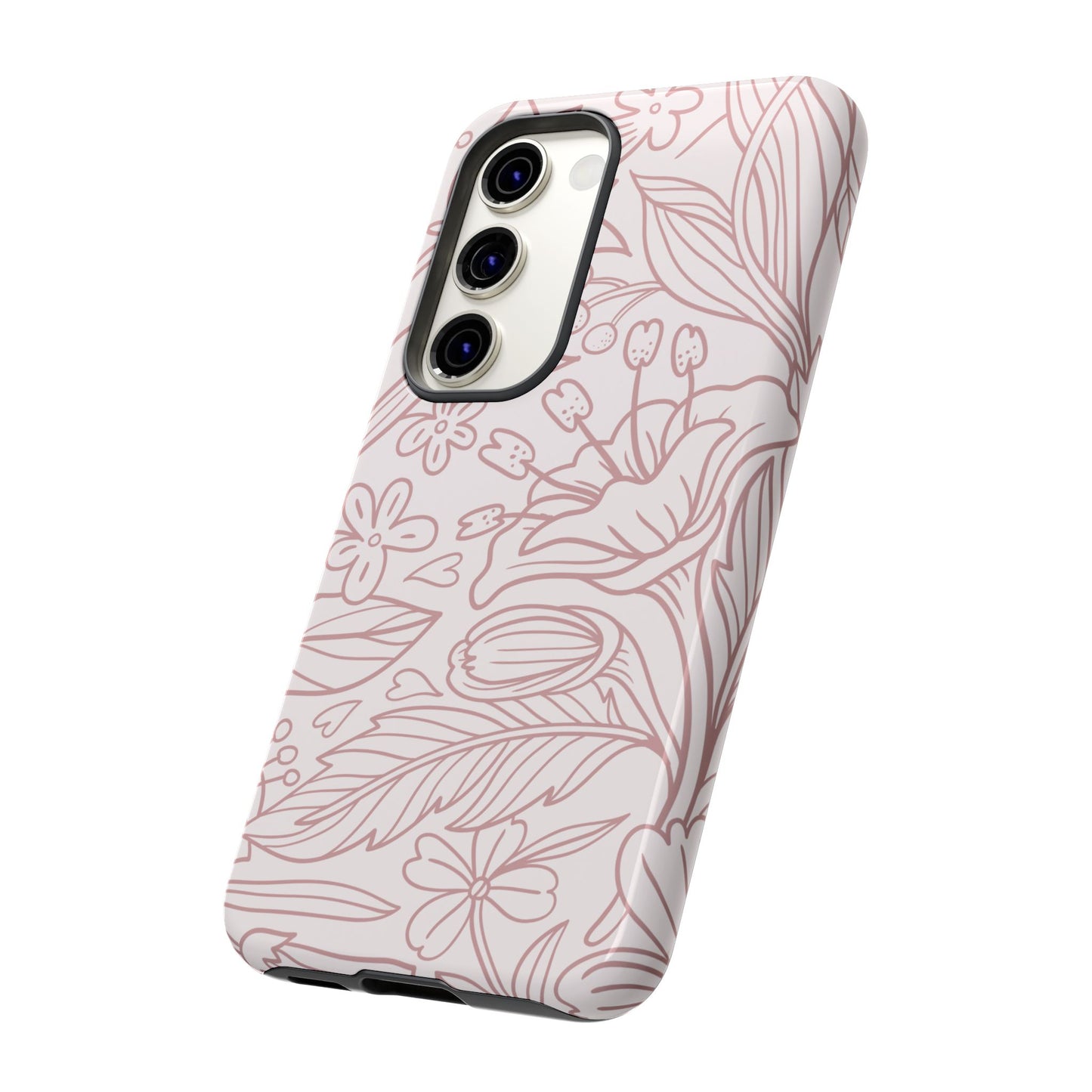 Blush Floral Line Art Tough Samsung Galaxy Case – Delicate Minimalist Design with Dual-Layer Protection