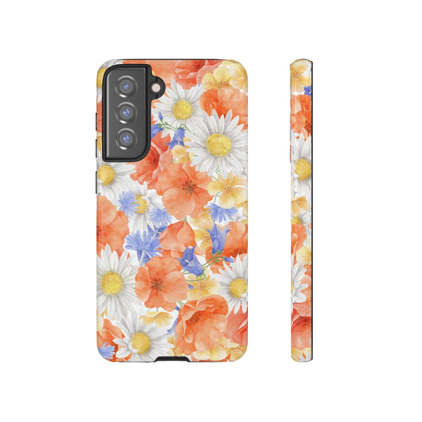 Watercolor Wildflower Pattern Samsung Galaxy Case – Durable Matte Finish with Daisy, Poppy & Cornflower Design