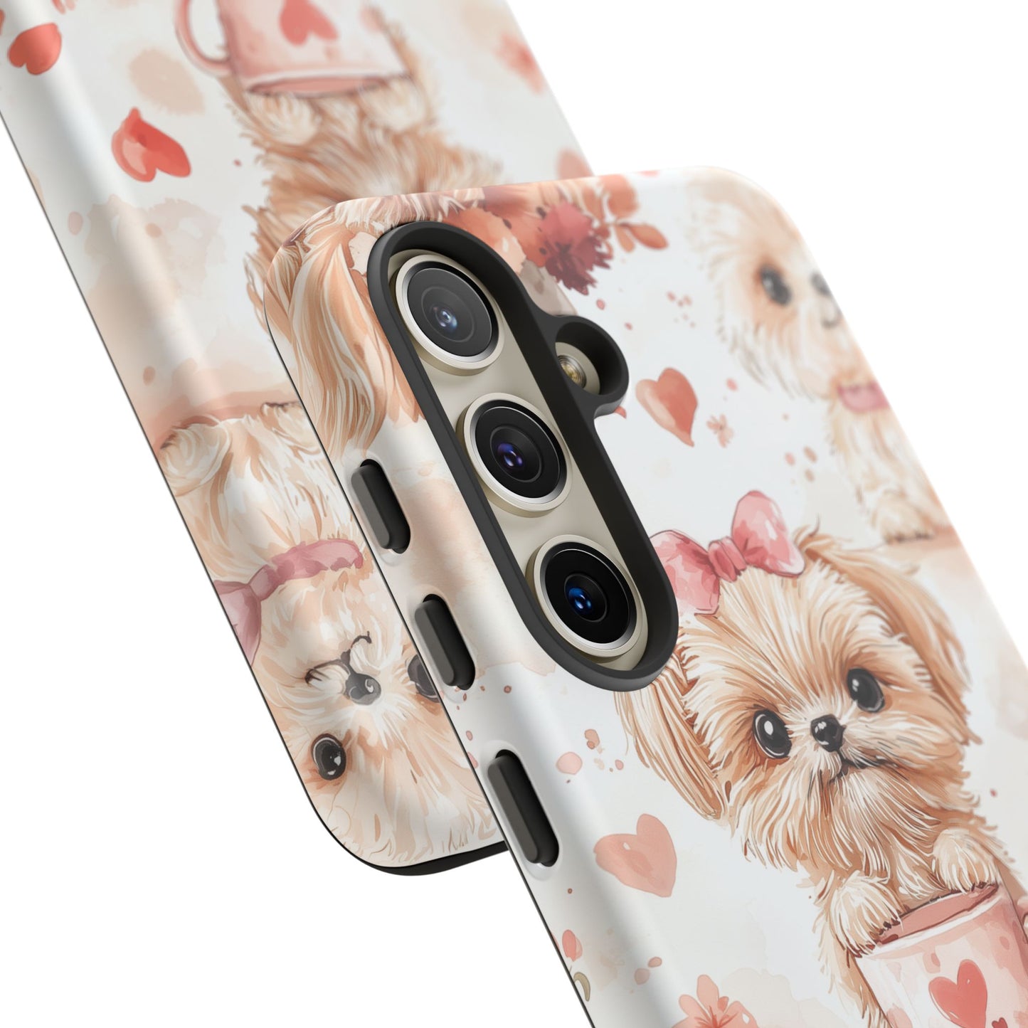 Puppies & Heart Mugs Samsung Galaxy Case – Sweet Dog & Floral Design, Shockproof & Slim