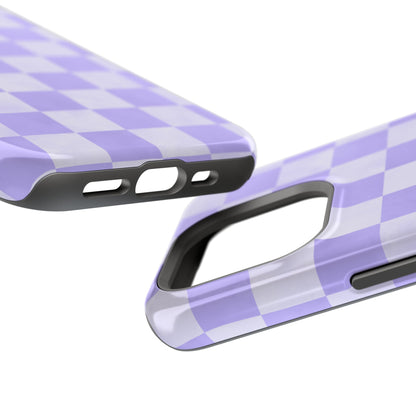 Lavender Checkerboard MagSafe iPhone Case – Shockproof, Smooth Matte Finish, Dual-Layer Design