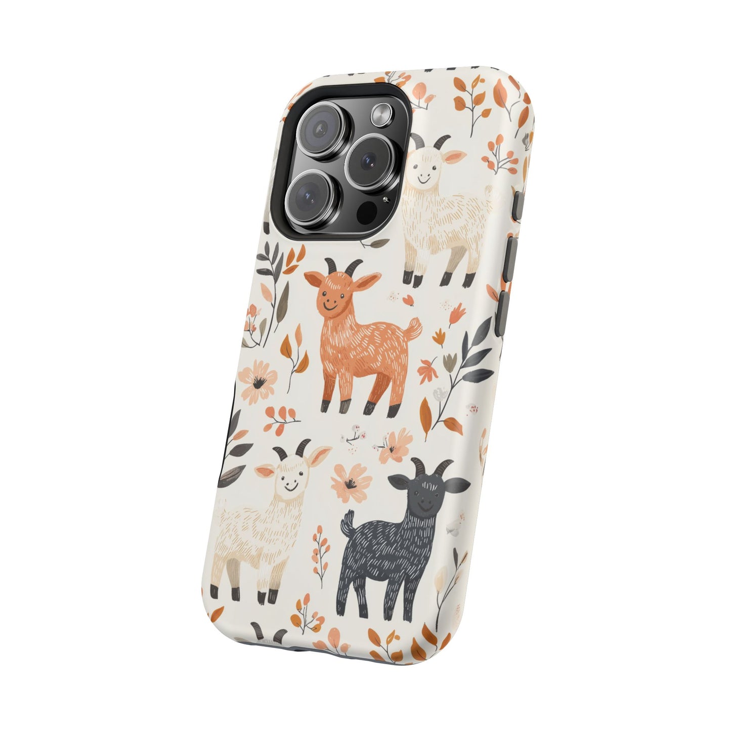 MagSafe iPhone Case: Smiley Goats & Dried Flowers – Vintage Charm