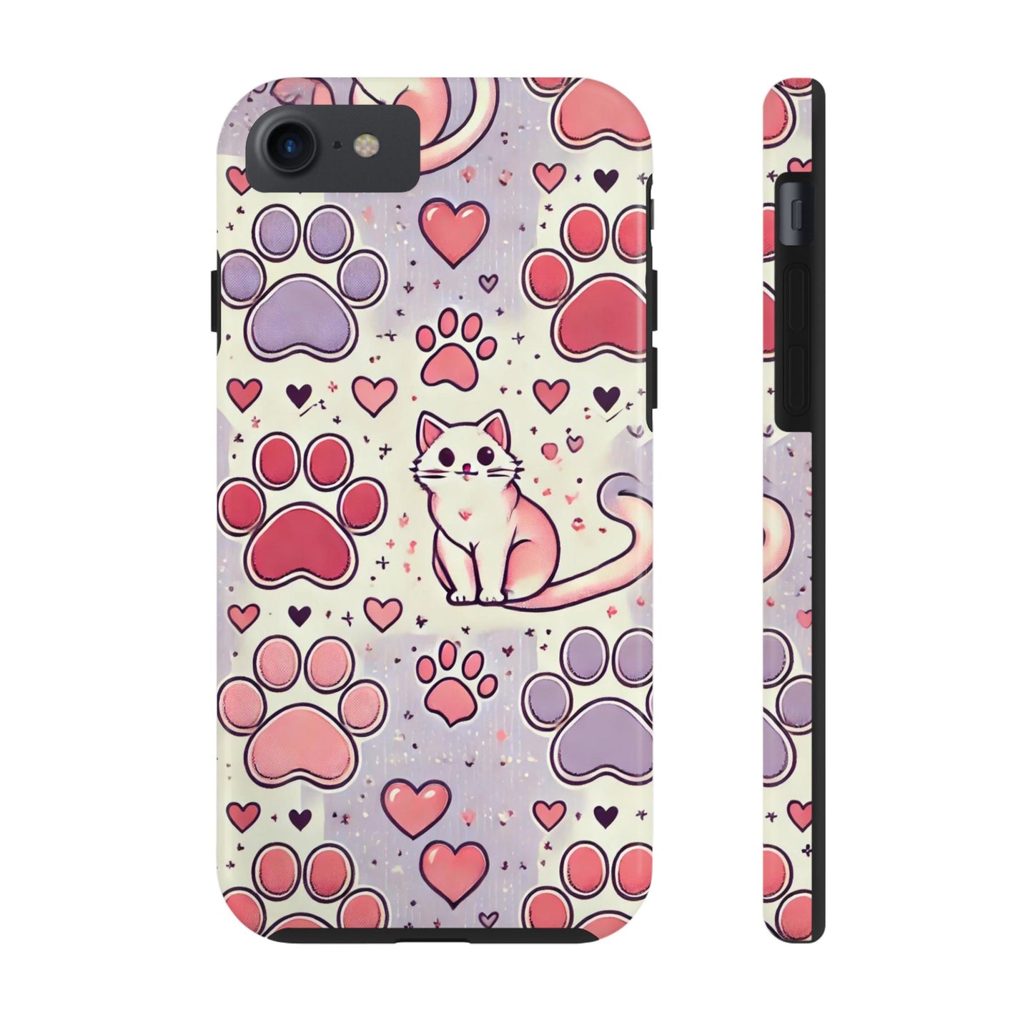 Cute Cat and Paw Print iPhone Case - Pet Lover’s Protective Cover