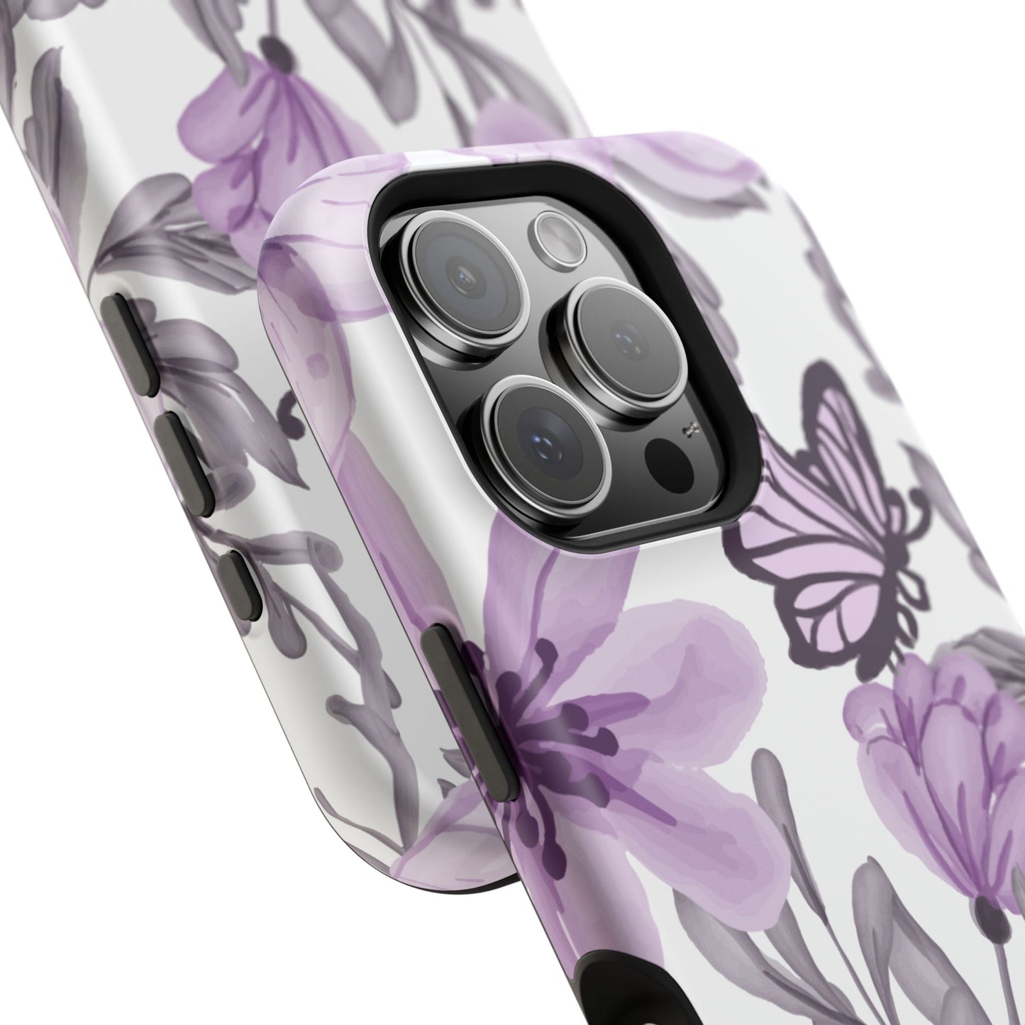 Lavender Bloom Butterfly MagSafe iPhone Case – Delicate Floral Design with Watercolor Details