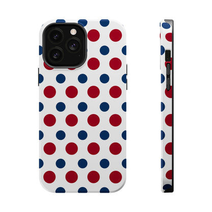 Patriotic Navy, White, and Red Polka Dot MagSafe iPhone Case