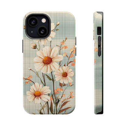 Pastel Green Daisy MagSafe iPhone Case - Floral Plaid Protective Cover