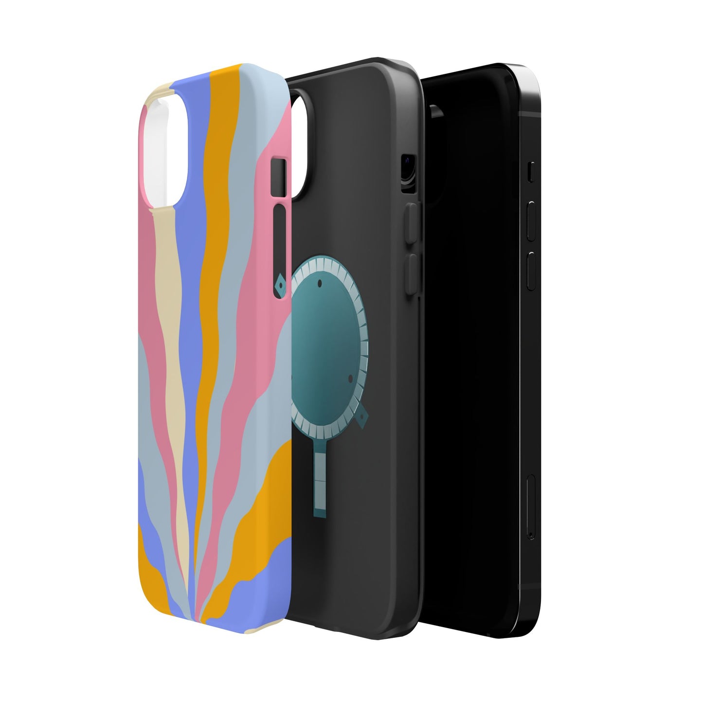 Pastel Radiance MagSafe iPhone Case – 70s-Inspired Dual-Layer Design with Wavy Sunburst Pattern