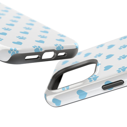 Blue Paw Prints & Hearts – MagSafe iPhone Case with Adorable Pet-Lover Design