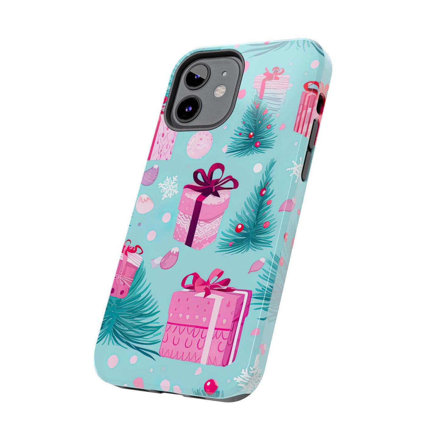 Festive Pink Christmas Gifts and Evergreen iPhone Case – Holiday Theme, Protective Cover