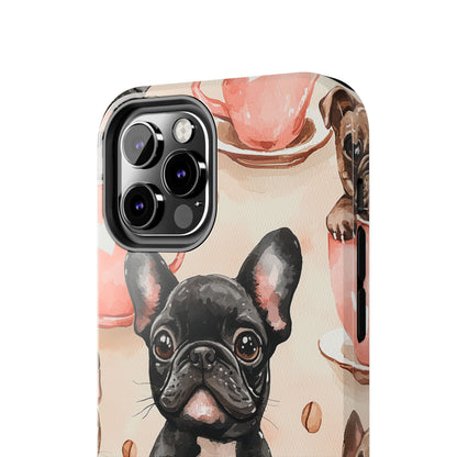 French Bulldogs in Coffee Cup iPhone Case – Cute Dog Art, Shockproof & Slim Design - BOGO Cases