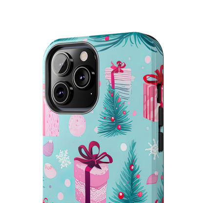 Festive Pink Christmas Gifts and Evergreen iPhone Case – Holiday Theme, Protective Cover