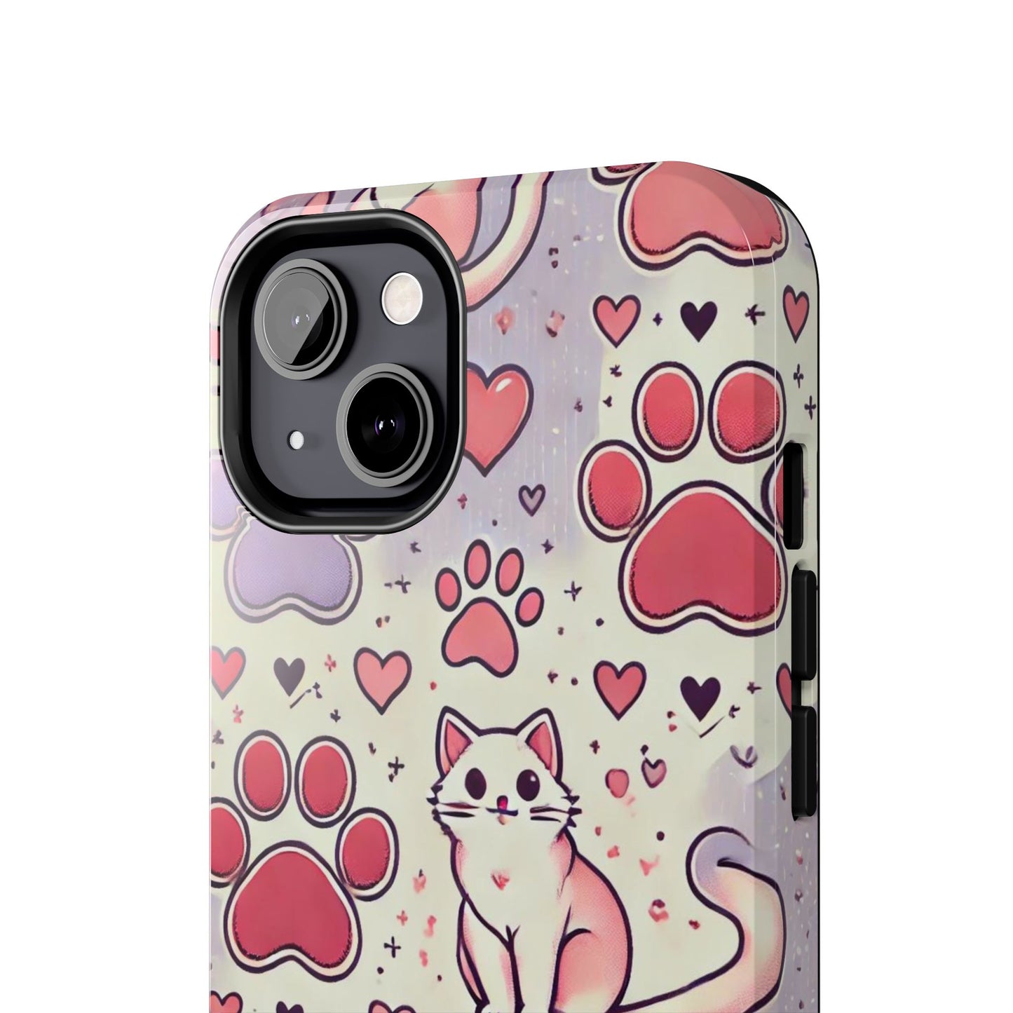 Cute Cat and Paw Print iPhone Case - Pet Lover’s Protective Cover