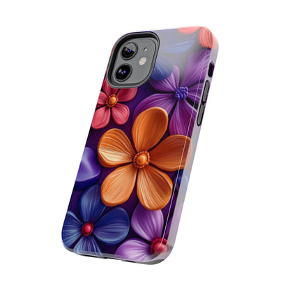 Bold Floral 3D iPhone Case – Vivid Purple and Orange Flower Design, Shock - Resistant - BOGO Cases