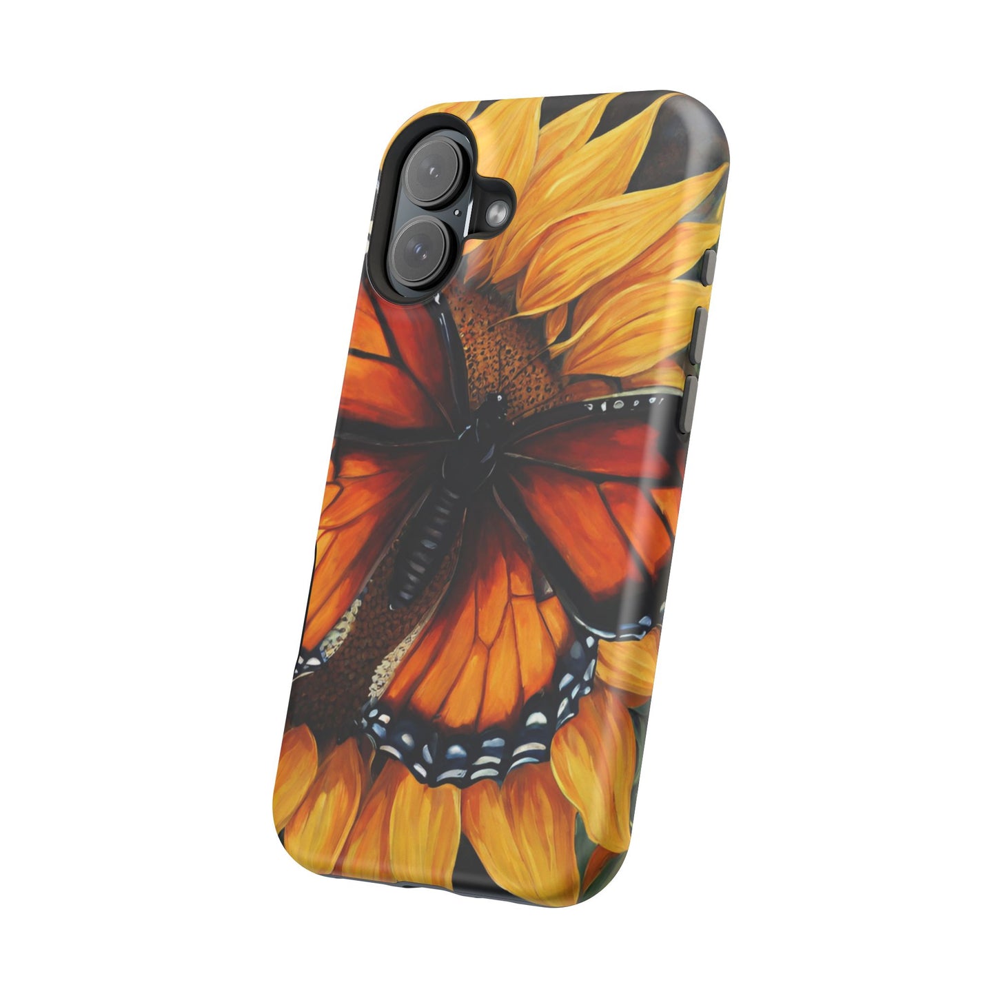 Monarch Butterfly & Sunflower Art – MagSafe iPhone Case