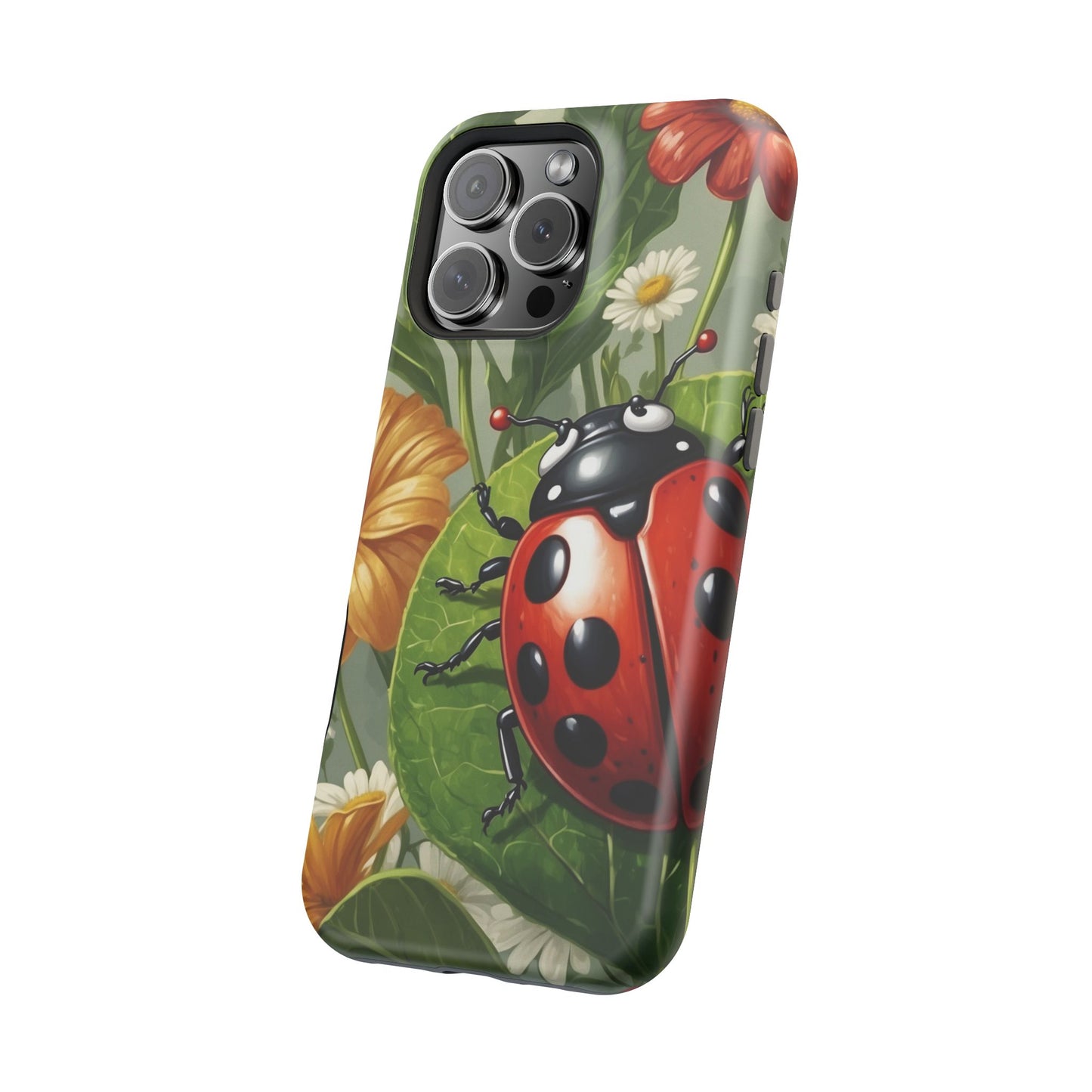 Ladybug Garden MagSafe iPhone Case – Whimsical Floral Design