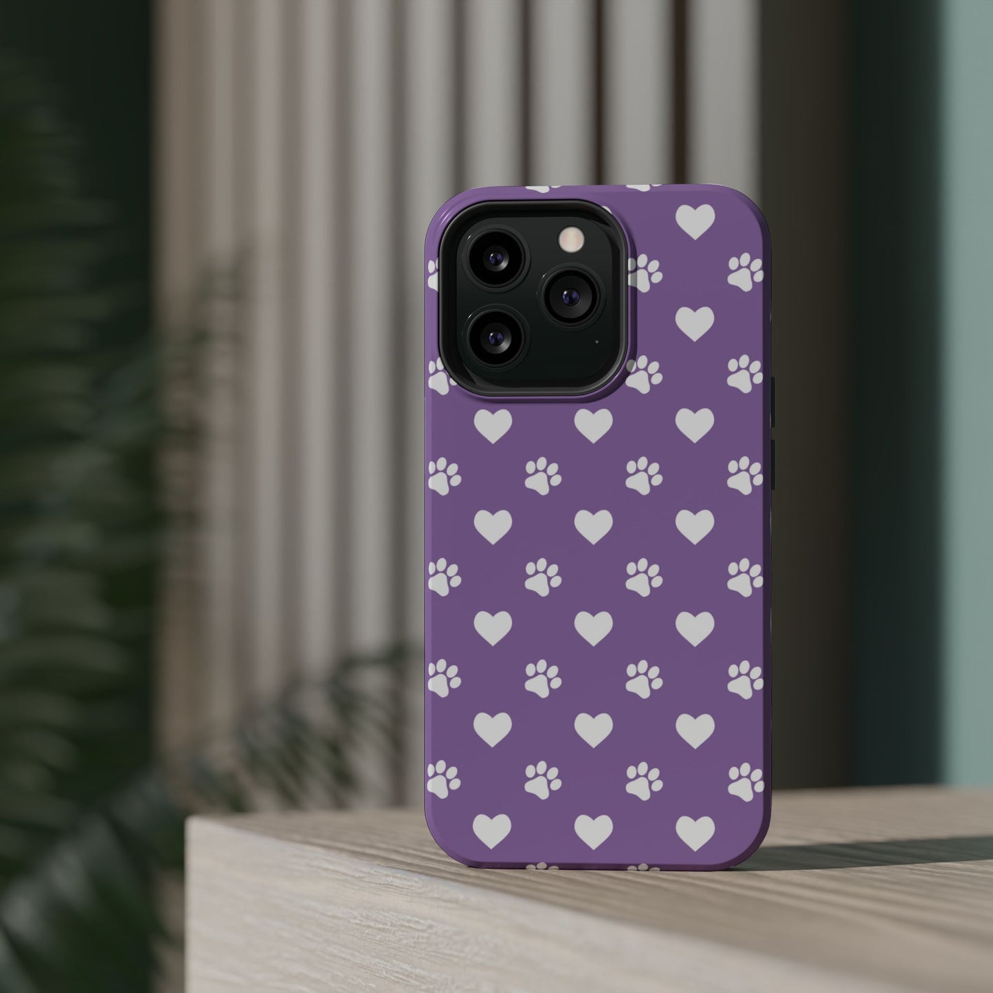 Lavender Paw Prints & Hearts Design - Adorable Pet Lover MagSafe iPhone Case