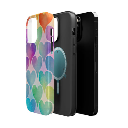 Rainbow Hearts Watercolor iPhone Case – Slim Design, Glossy Finish