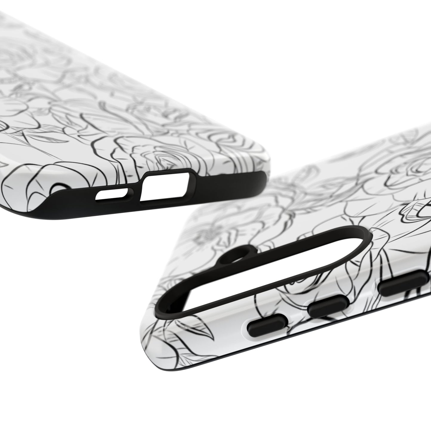 Monochrome Rose Garden Tough Samsung Galaxy Case – Elegant Floral Line Art with Dual-Layer Protection