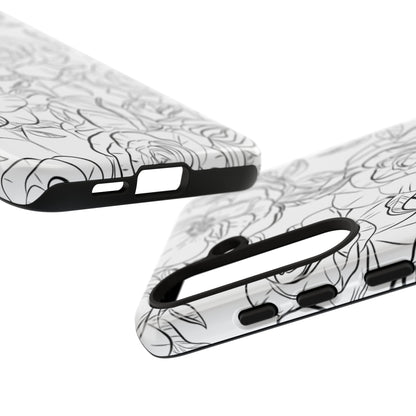 Monochrome Rose Garden Tough Samsung Galaxy Case – Elegant Floral Line Art with Dual-Layer Protection