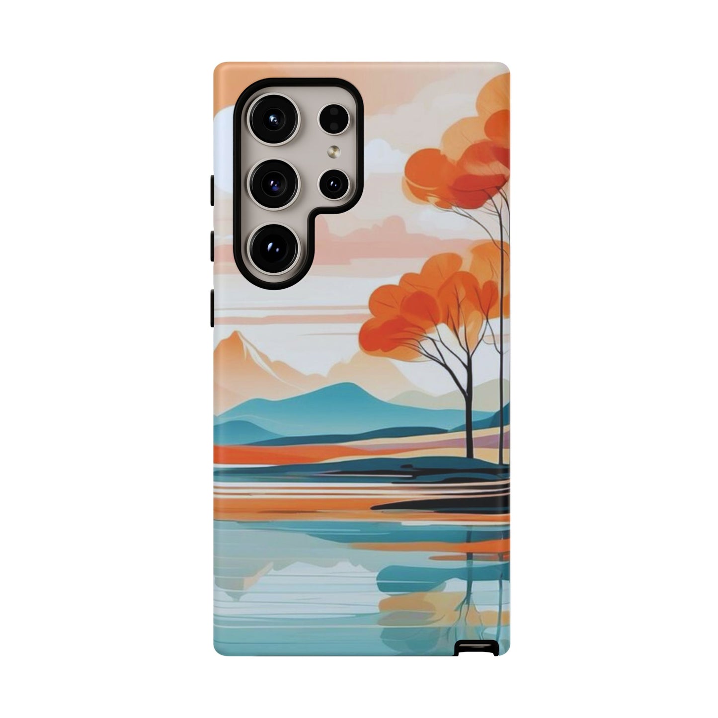 Serene Sunset Lake Samsung Galaxy Case – Minimalist Landscape Art, Dual - Layer Protection - BOGO Cases