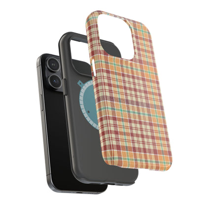 Retro Chic Plaid MagSafe iPhone Case in Red, Orange, Green & Cream – Vintage Design Meets Modern Tech