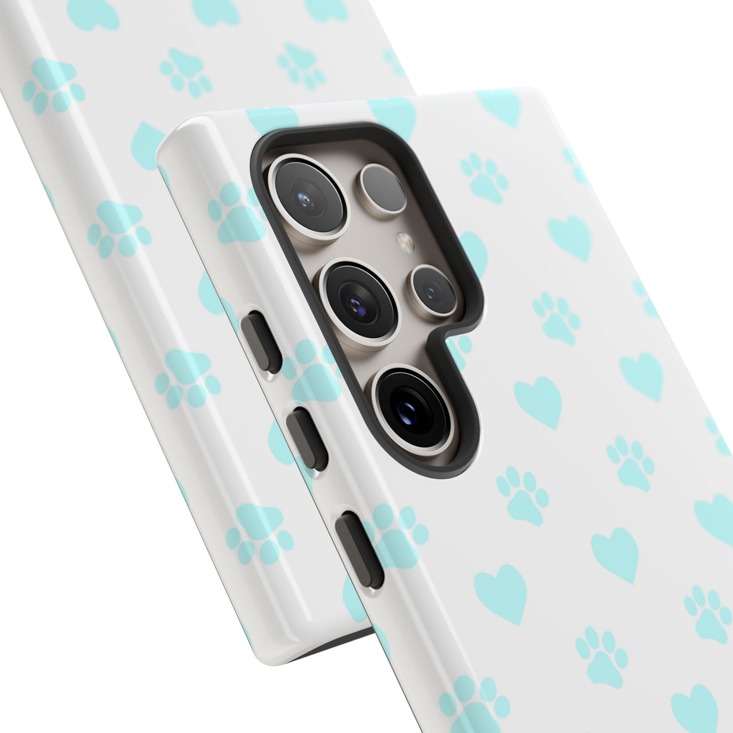 Samsung Galaxy Case - Aqua Paw Print & Heart Design