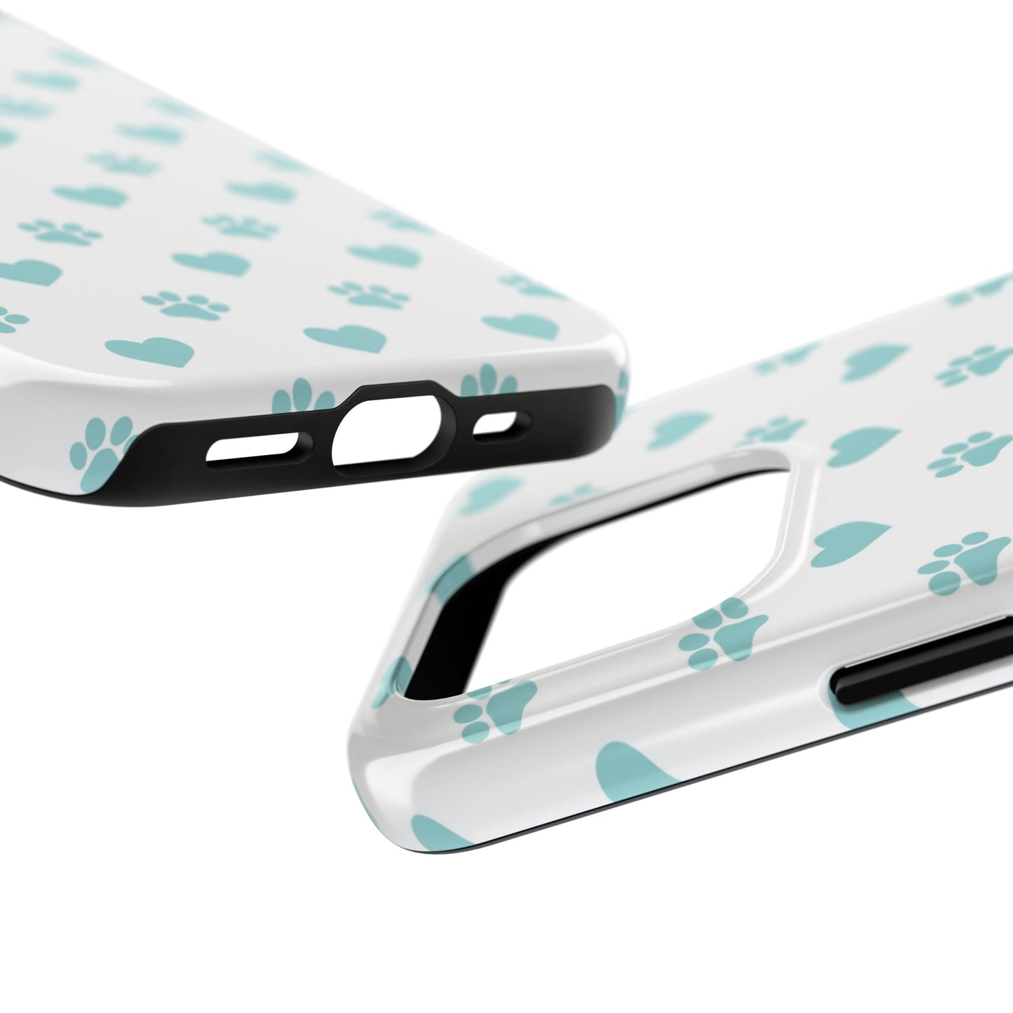 Mint Green Paw Print & Heart iPhone Case – Stylish Pet Lover’s Essential