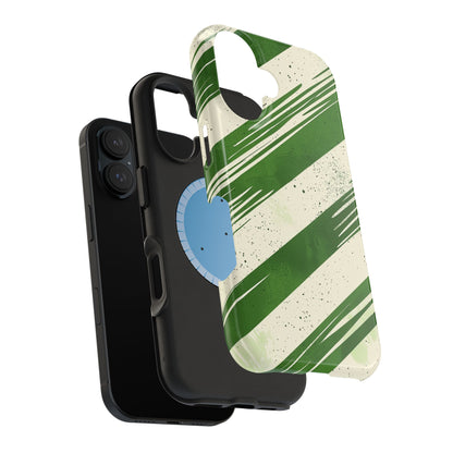 Green Stripes MagSafe iPhone Case – Bold Diagonal Brushstroke Design