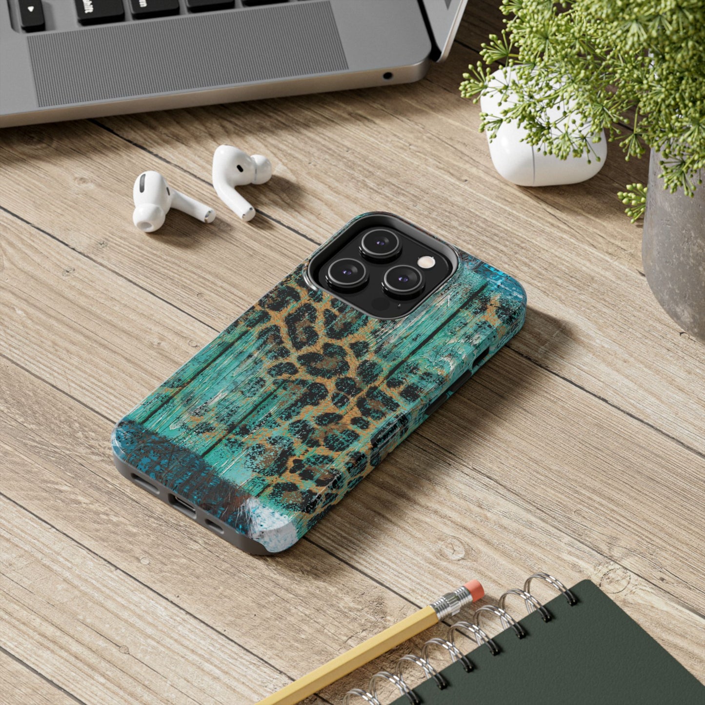 Turquoise Rustic Leopard Wood - iPhone Series Case