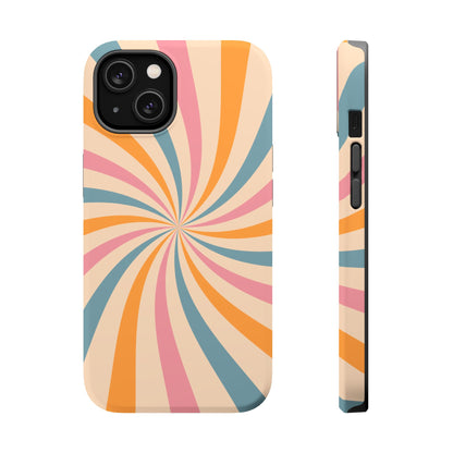 Retro Swirl Pattern MagSafe iPhone Case – Bold 70s Vibe in Pink, Orange, and Orange