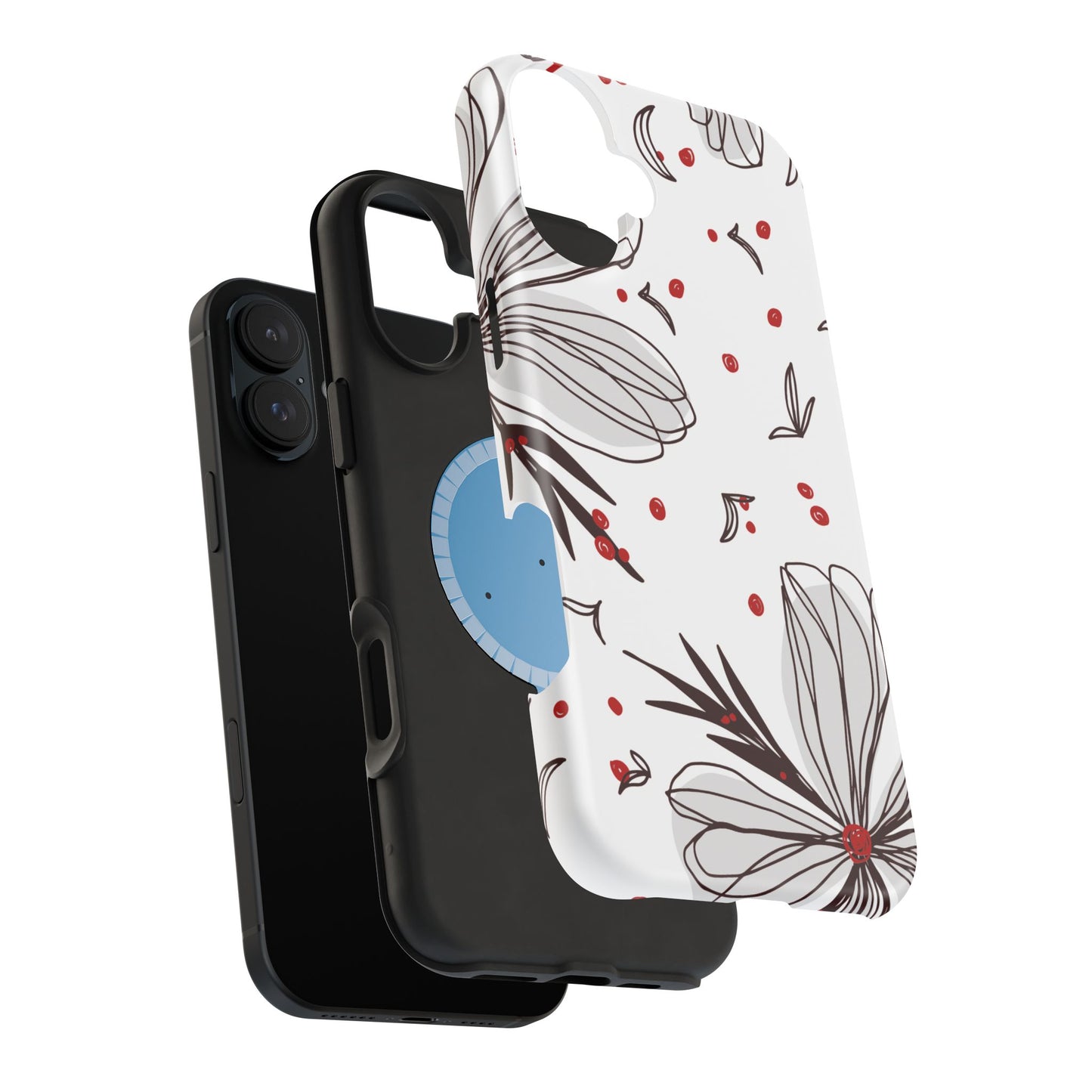 Minimalist Line Art Floral Tough MagSafe iPhone Case – Bold Red and Black Design, Shockproof Protection