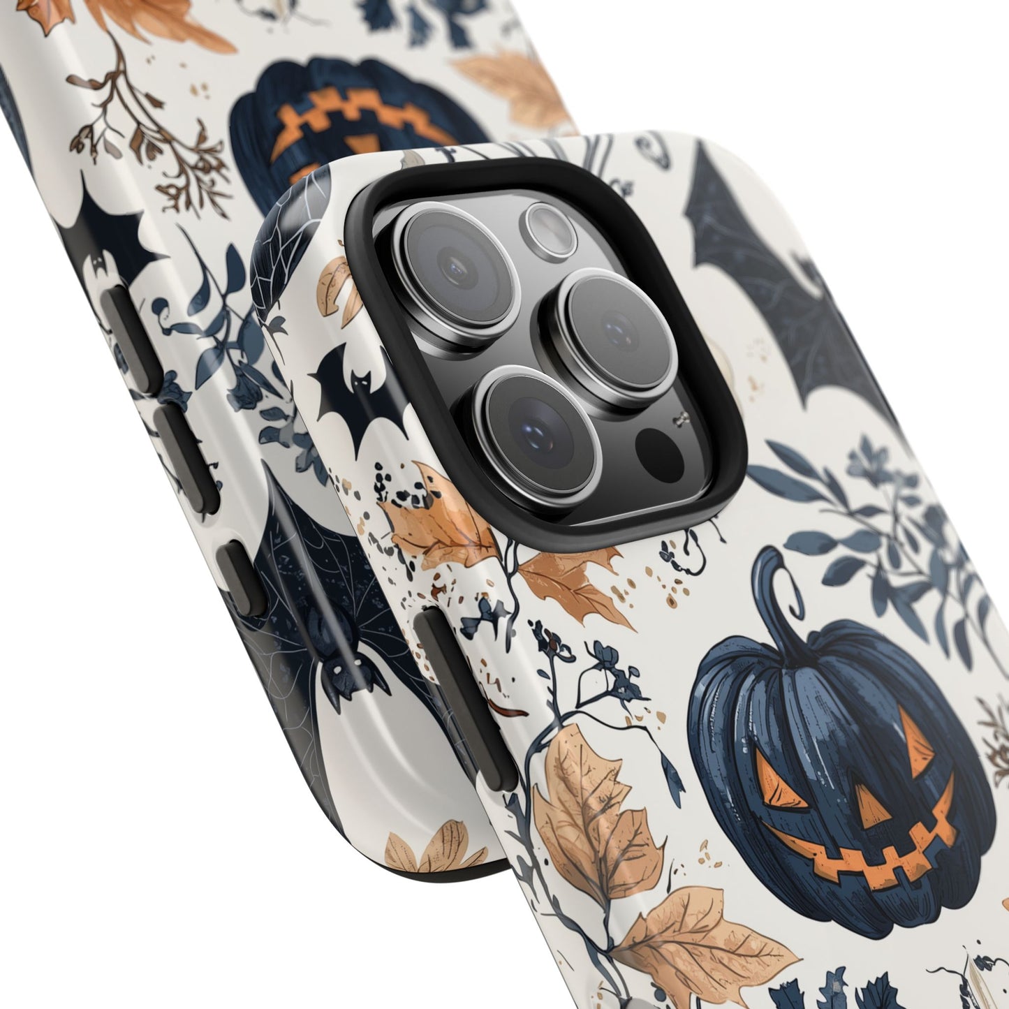 Vintage Halloween iPhone Case – Dark Jack-o'-Lanterns, Bats, and Autumn Leaves Design