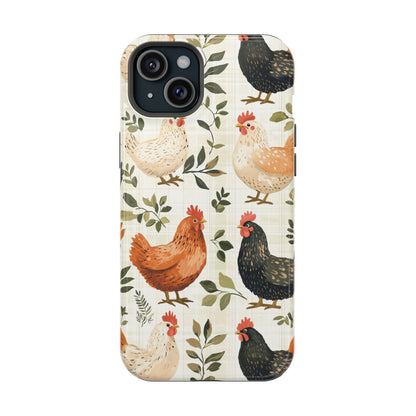 MagSafe iPhone Case: Vintage Chicken Farmhouse Case – Rustic Leaves Design