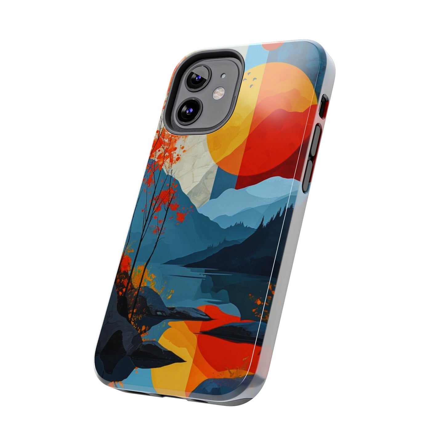 Abstract Autumn Landscape iPhone Case – Bold Colorful Sunset Design, Dual - Layer Protection - BOGO Cases