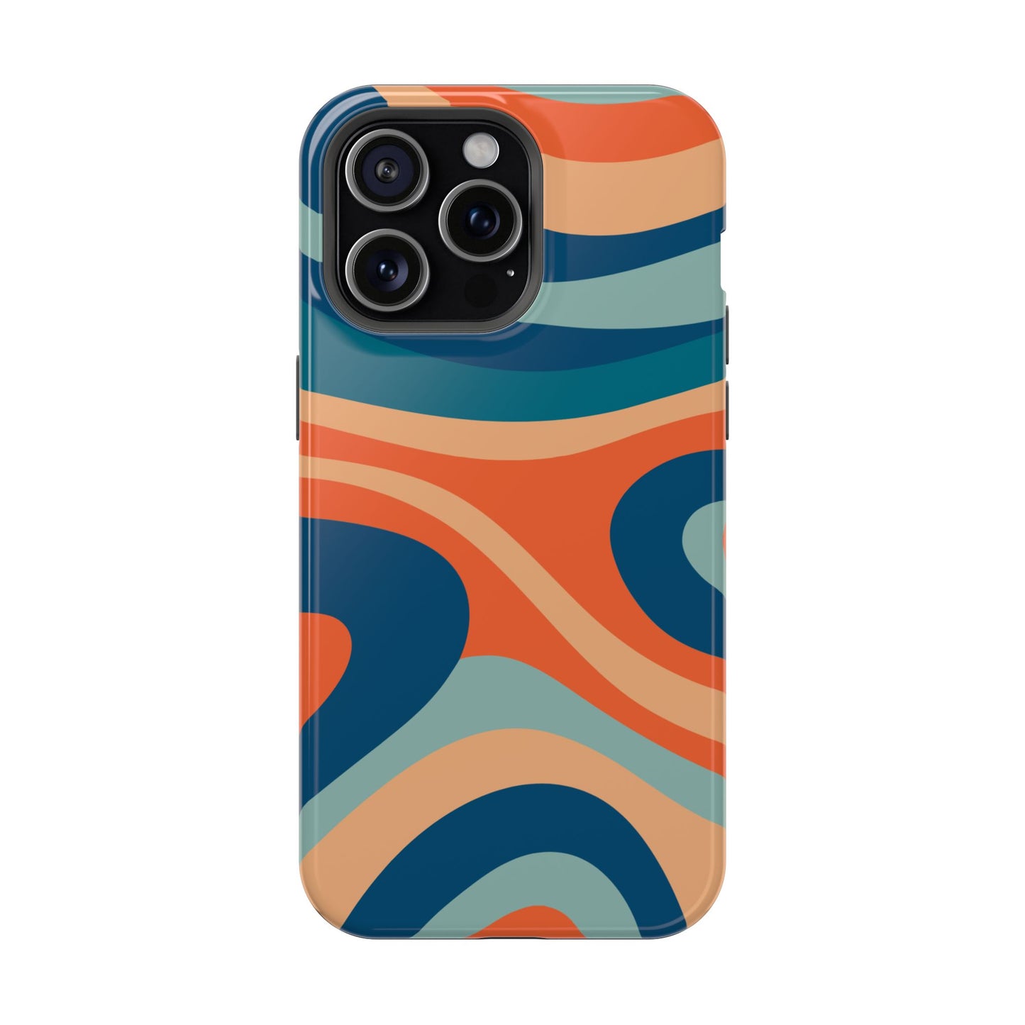 Retro Vibe Wavy Stripes MagSafe iPhone Case – 70s-Inspired in Teal, Orange, and Rust