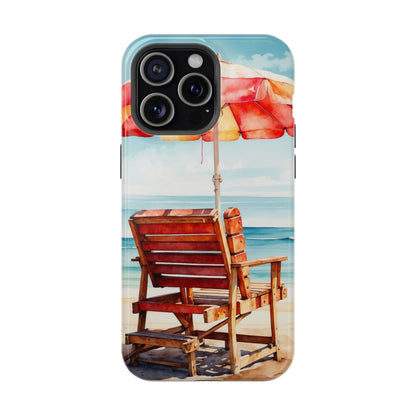 Beachfront Sunset Lounge MagSafe iPhone Case – Vibrant Watercolor Design