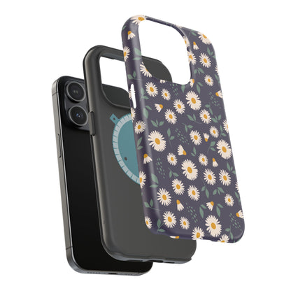 Midnight Daisy MagSafe iPhone Case – Dark Navy Floral Design, Slim and Protective