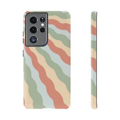 Earthy Retro Waves Samsung Galaxy Case – 70s-Inspired Wavy Stripes in Soft Green, Cream, and Rust