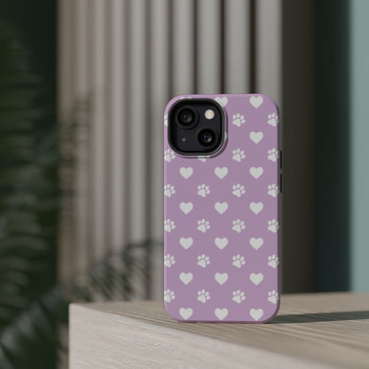 Purple Hearts & Paw Prints - Cute Pet Lover MagSafe iPhone Case