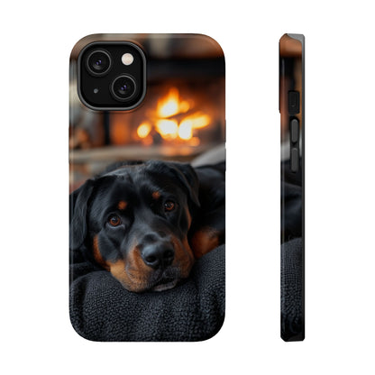 Charming Rottweiler by the Fireplace MagSafe iPhone Case – Cozy & Functional Design