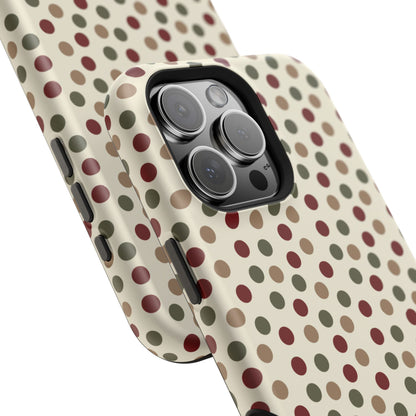 Festive Red & Green Polka Dots on Cream – MagSafe iPhone Case