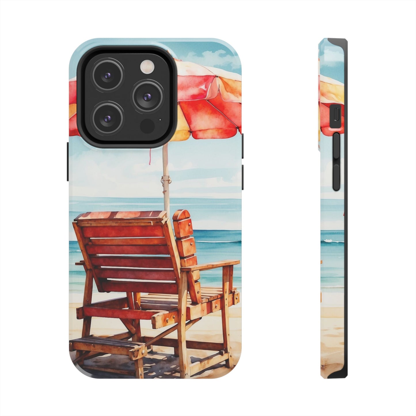 Beachfront Sunset Lounge iPhone Case – Vibrant Watercolor Design